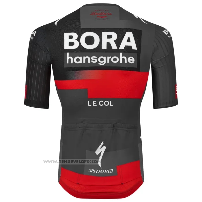 2023 Maillot Cyclisme Bora-Hansgrone Noir Rouge Manches Courtes et Cuissard